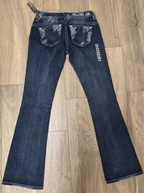 Miss Me Jeans Womens 27 Blue Denim Bootcut Relaxed Studded Embellished Western